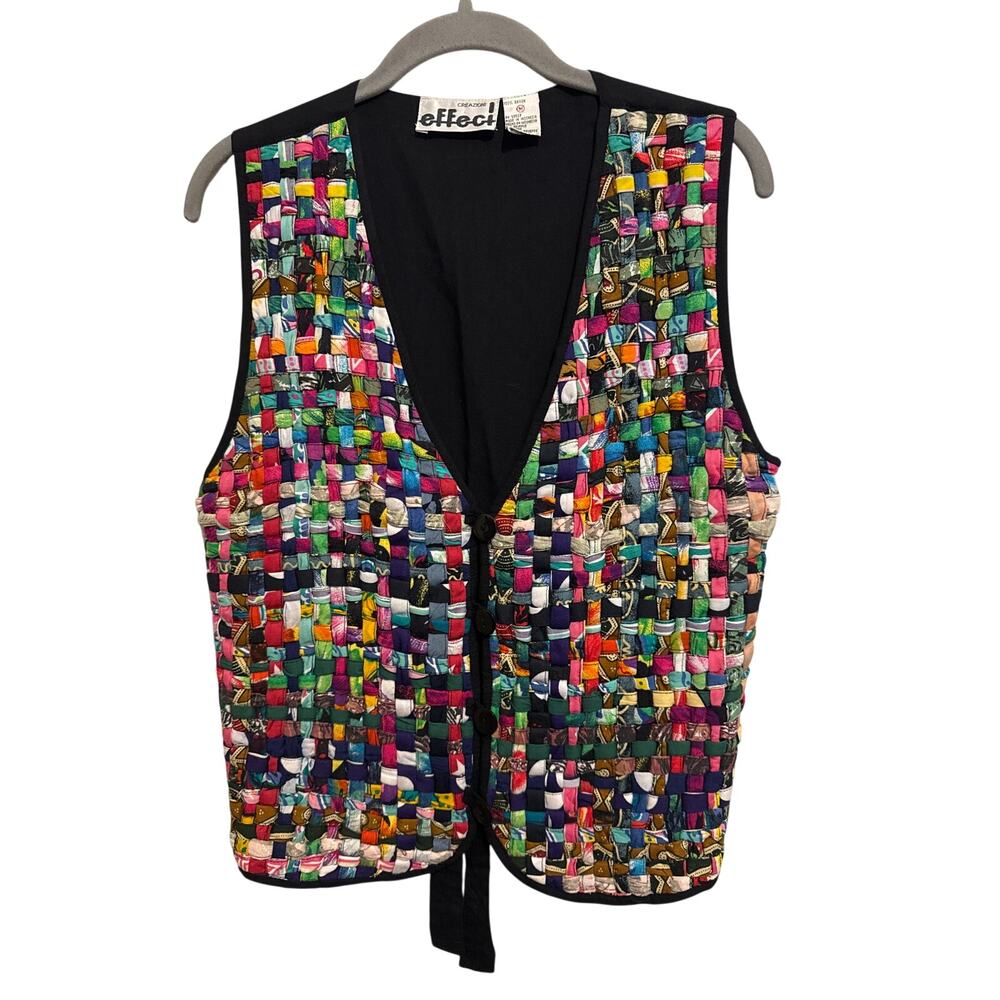 Vintage Creazioni Effeci Loop Woven Button Front Vest Artsy Festival Hippie‎ M